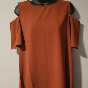 Brown cold shoulder dress.